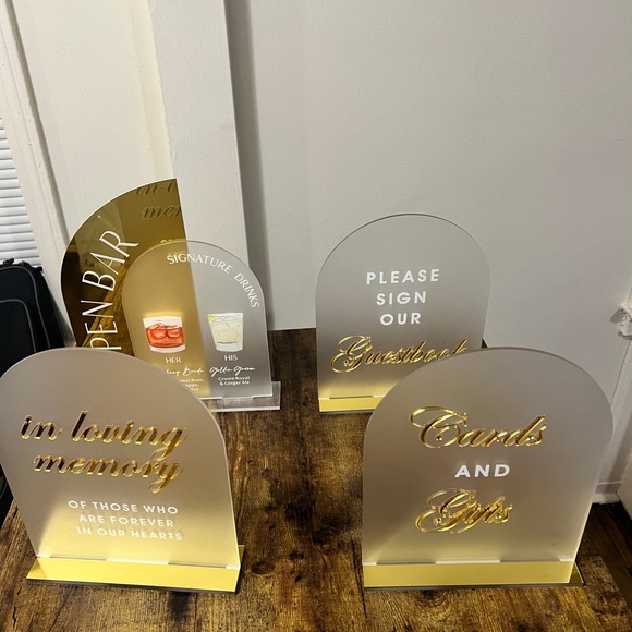 Gold and Clear Wedding Signage Set